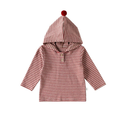 Striped Pattern Long Sleeve Hooded Top