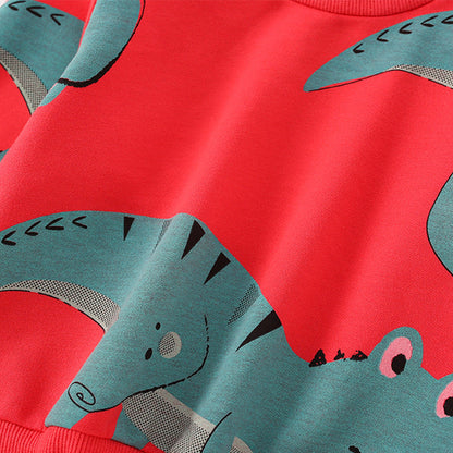 Dinosaur Pattern Long Sleeve Crewneck Hoodie