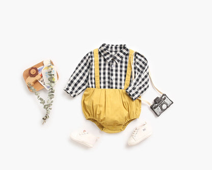 Plaid Lapel Bodysuit Onesie