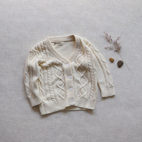 Knit Pattern Solid Color V-Neck Cardigan