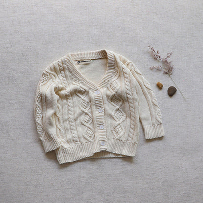 Knit Pattern Solid Color V-Neck Cardigan