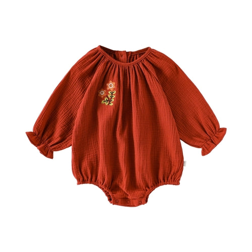 Long Sleeve Flower Embroidered Onesie