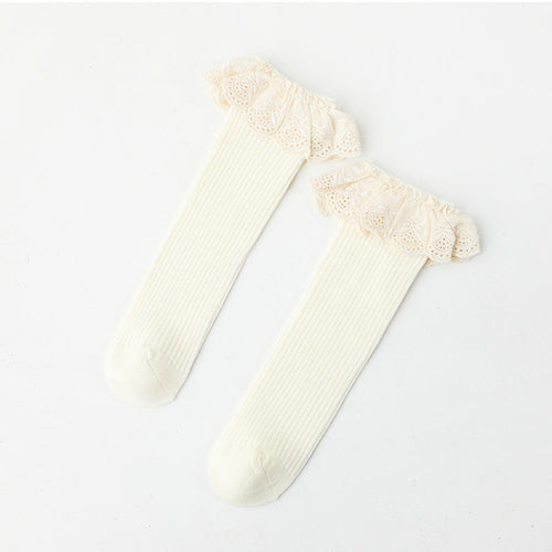 Solid Color Mesh Patched Design Princess Socks