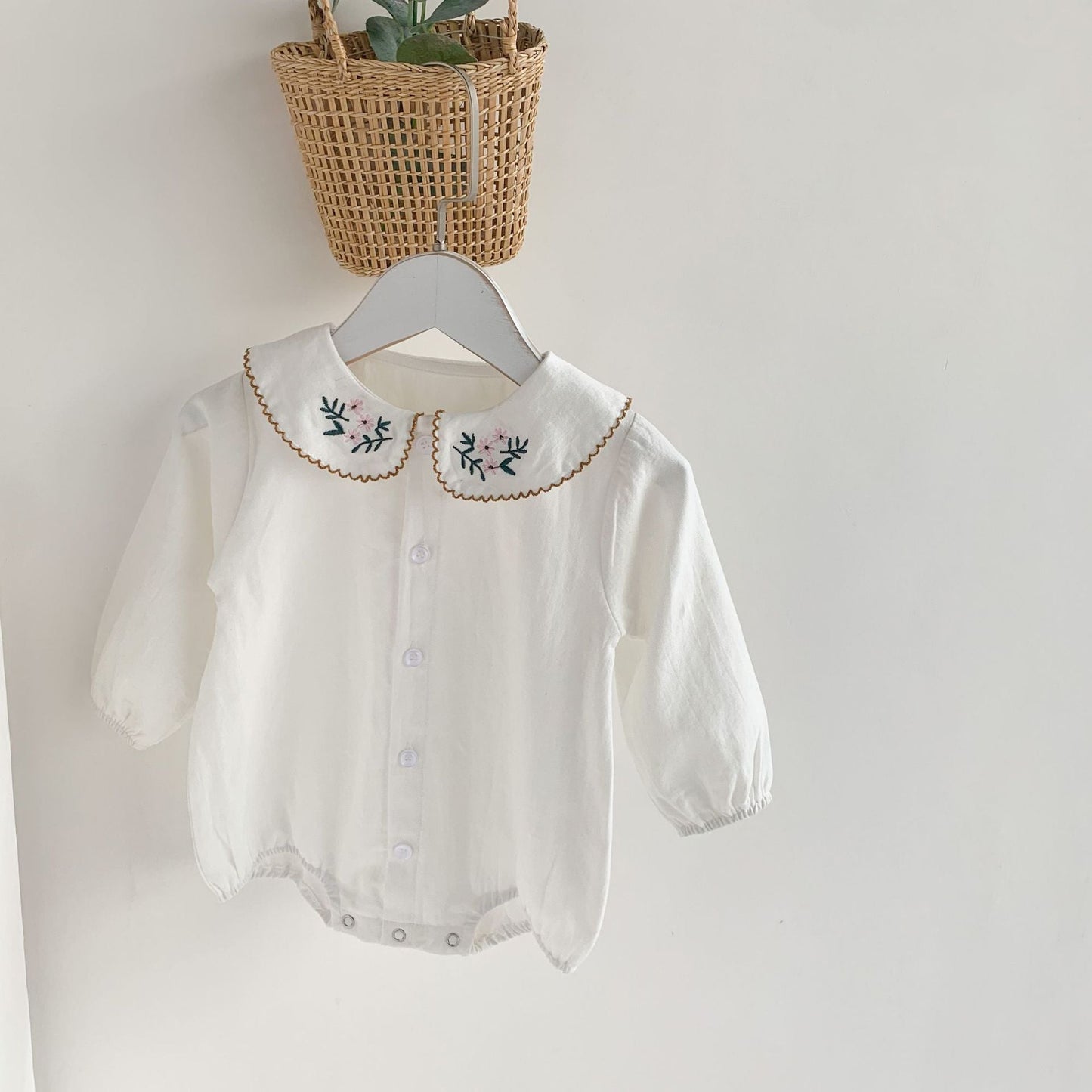 Embroidered Lapel Collar Onesie