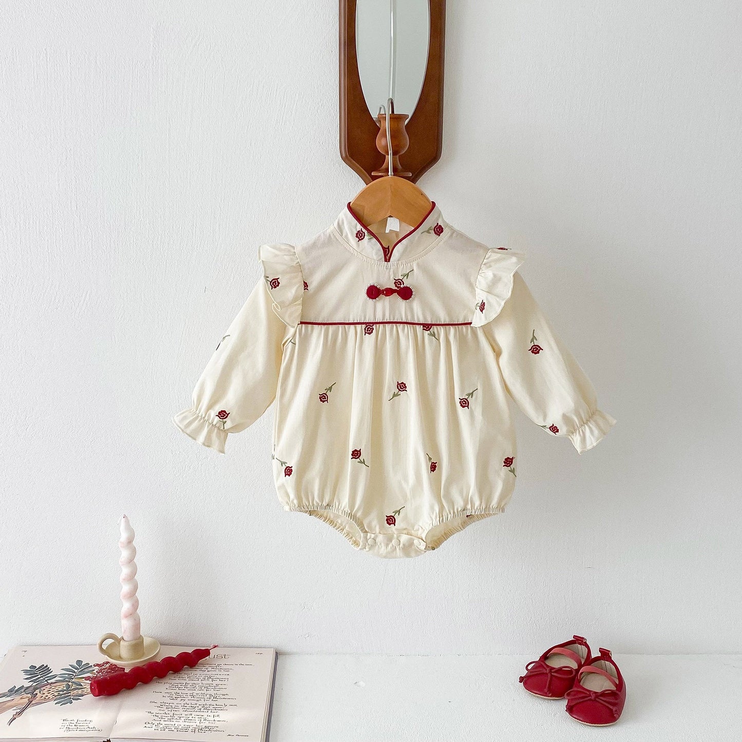 Rose Print Baby Girls Long Sleeve Onesie