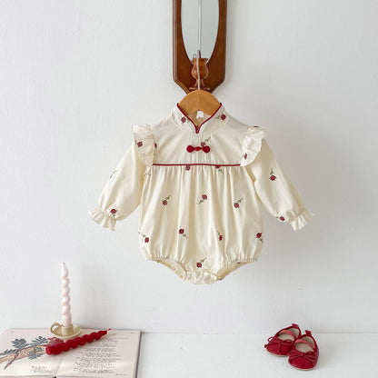 Rose Print Baby Girls Long Sleeve Onesie