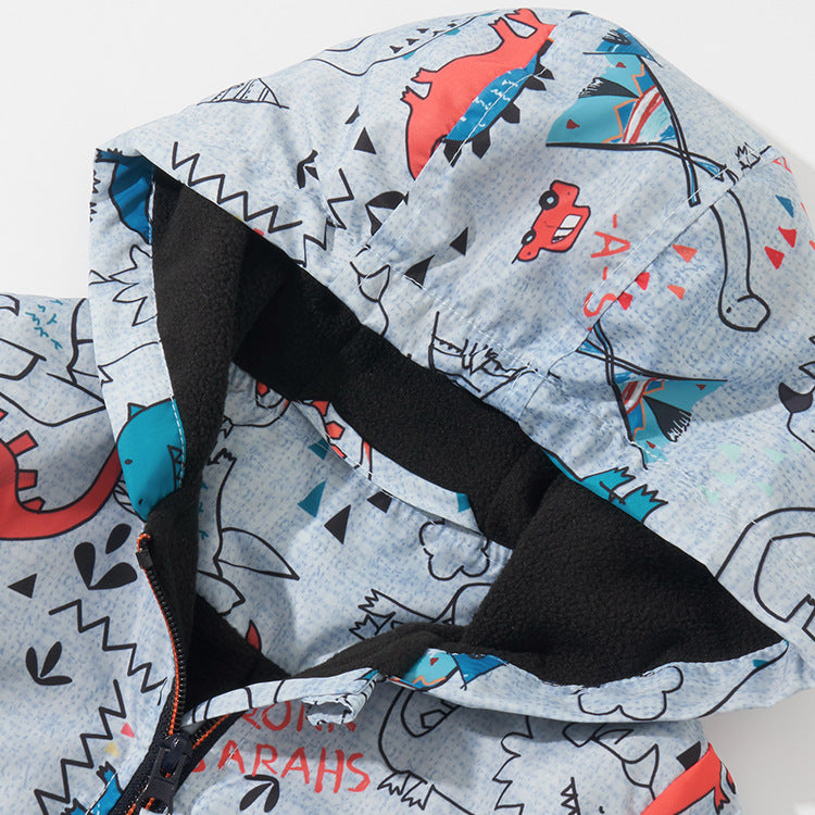 Rainbow/Dinosaur Graphic Long Sleeve Zipper Jacket