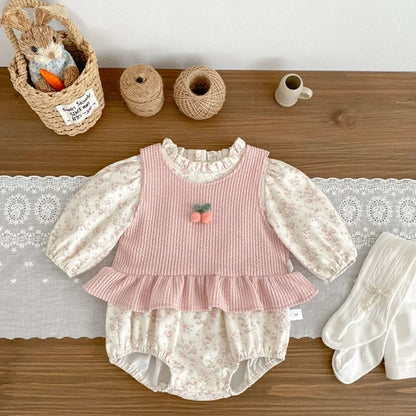 Cherry Decorated Sleeveless Onesie & Vest