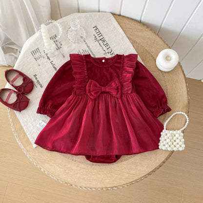 Long Sleeve Butterfly-Bow Red Dress