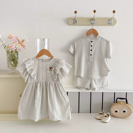 Short Sleeve Striped Top & Shorts Set