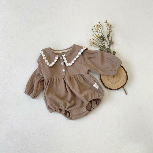 Long Sleeve Waffle & Floral Pattern Onesie