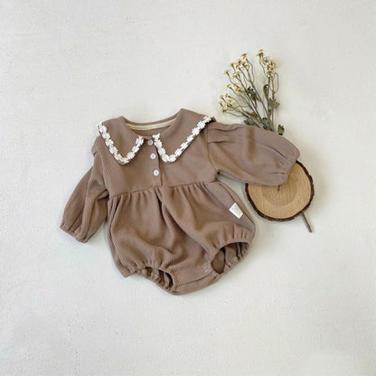 Long Sleeve Waffle & Floral Pattern Onesie