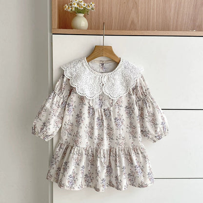 Flower Pattern Long Sleeve Onesie & Dress