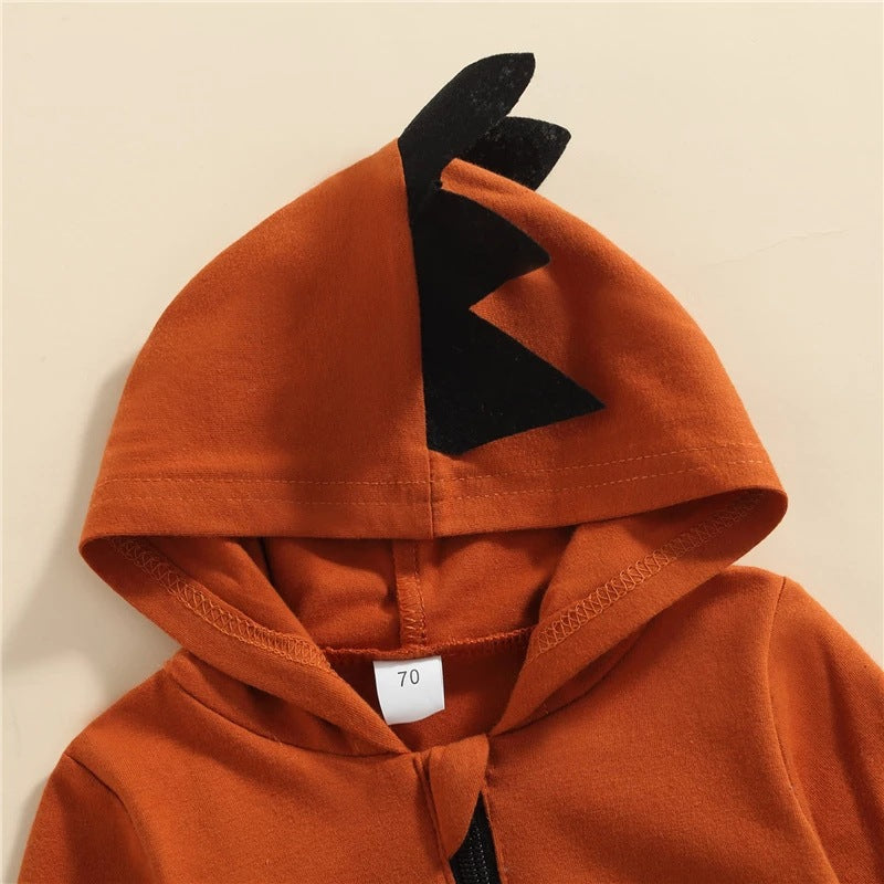 Dinosaur Shape Zipper Front Romper With Hat