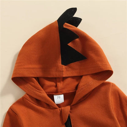 Dinosaur Shape Zipper Front Romper With Hat