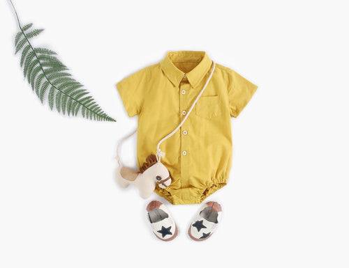 Buttoned Shirt Short Sleeve Onesie