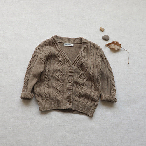 Knit Pattern Solid Color V-Neck Cardigan