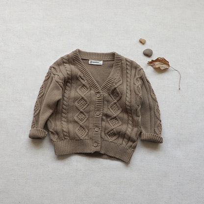 Knit Pattern Solid Color V-Neck Cardigan
