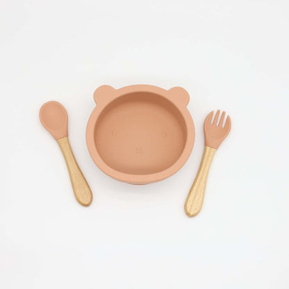 Bear Shape Food Training Silicone Bowl With Spoon Tableware