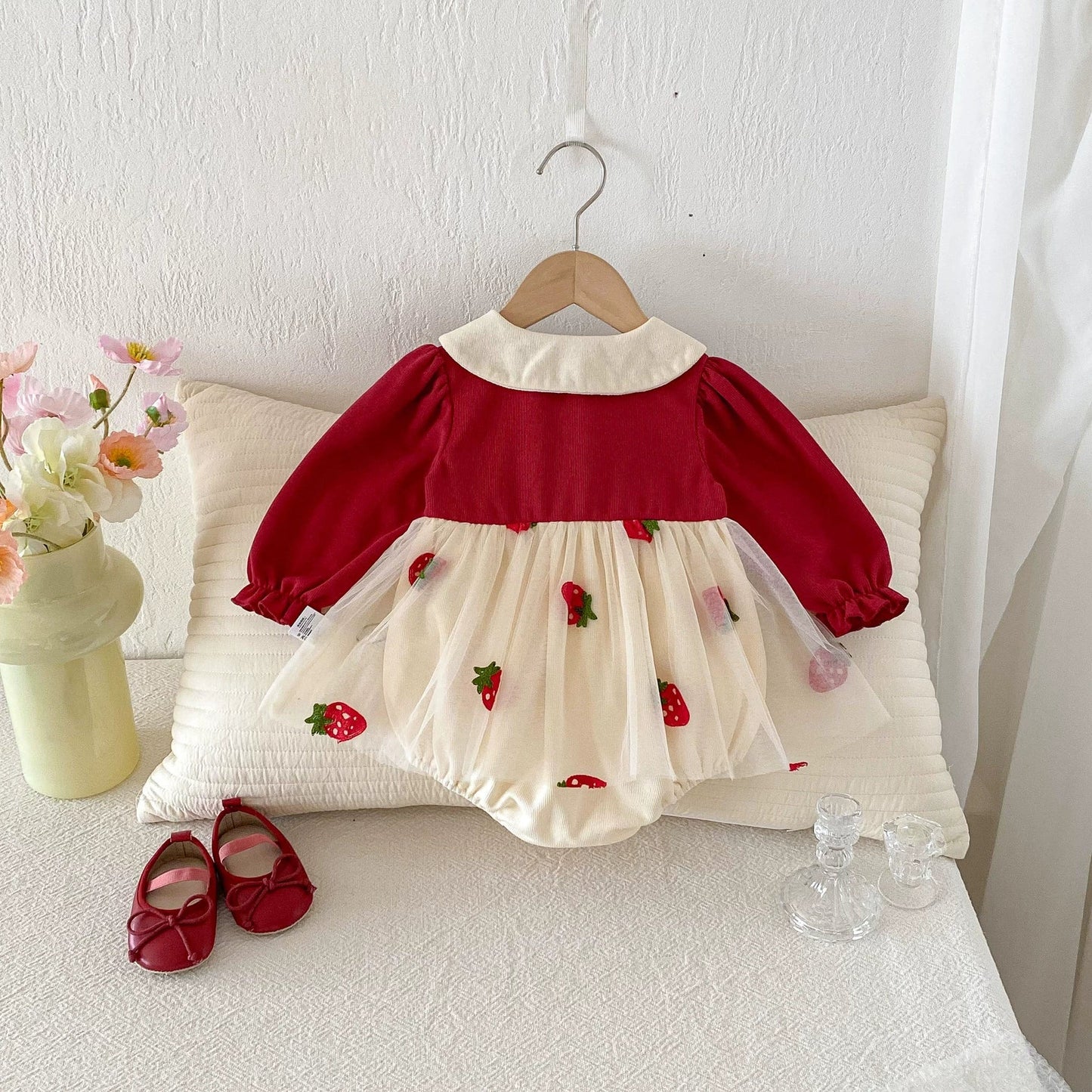 Long Sleeve Strawberry Pattern Onesie