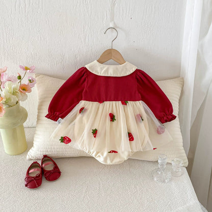 Long Sleeve Strawberry Pattern Onesie