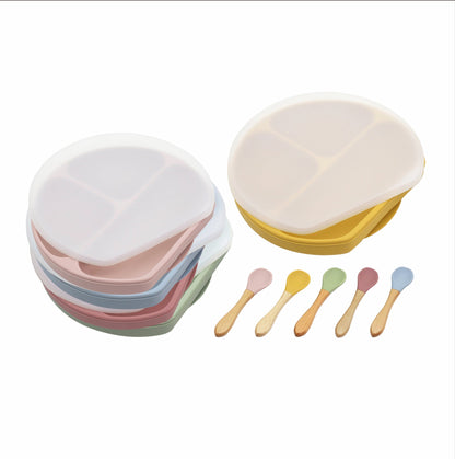 Silicone Compartment Plate With Wooden Spoon