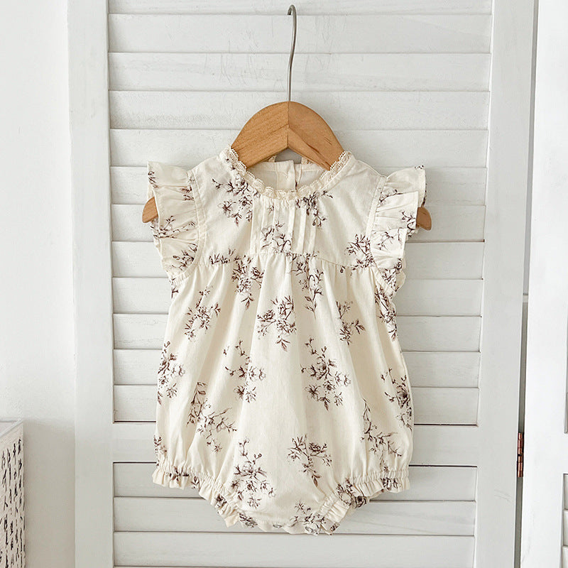 Floral Vine Pattern Sleeveless Crew Neck Dress & Onesie