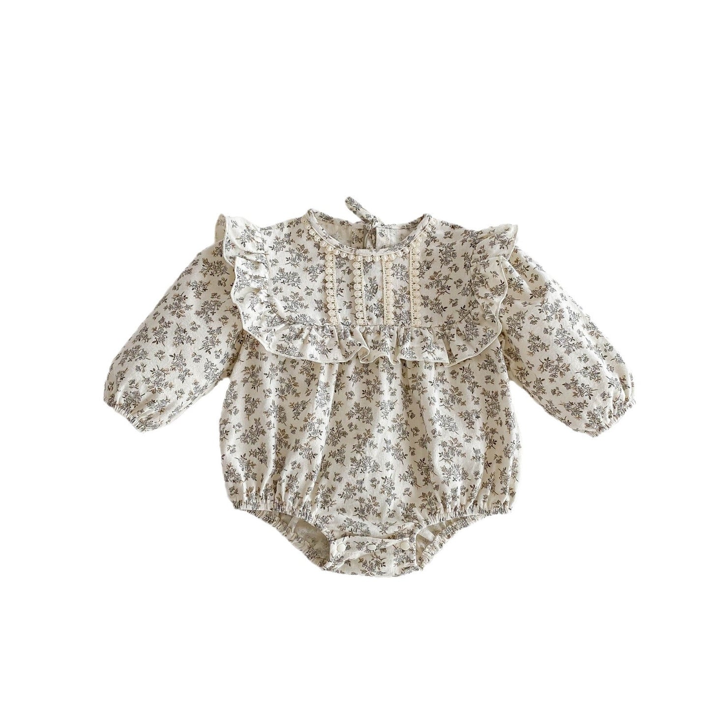 Khaki Floral Print Long Sleeve Onesie