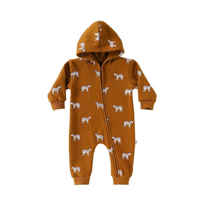 Long Sleeve Animal Pattern Hooded Onesie