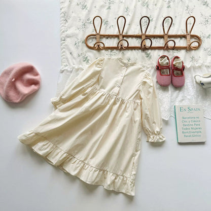 Flower Embroidery Pattern Long Sleeve Dress