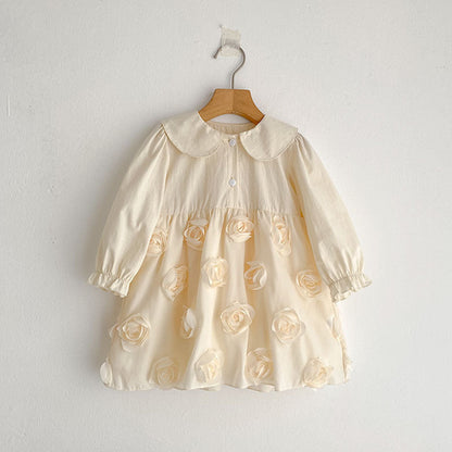 Flowers Pattern Long-Sleeved Peter Pan Collar Dress