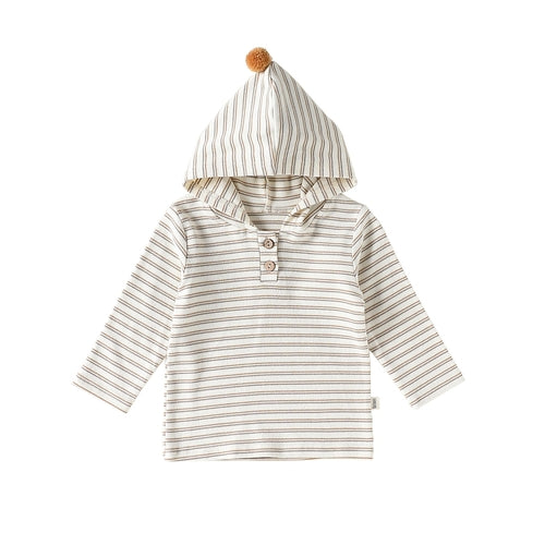 Striped Pattern Long Sleeve Hooded Top