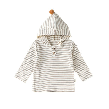 Striped Pattern Long Sleeve Hooded Top