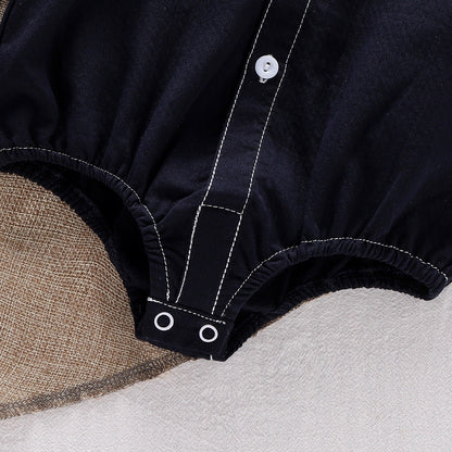 Long Sleeve Single Breasted Turn-Down Collar Onesie