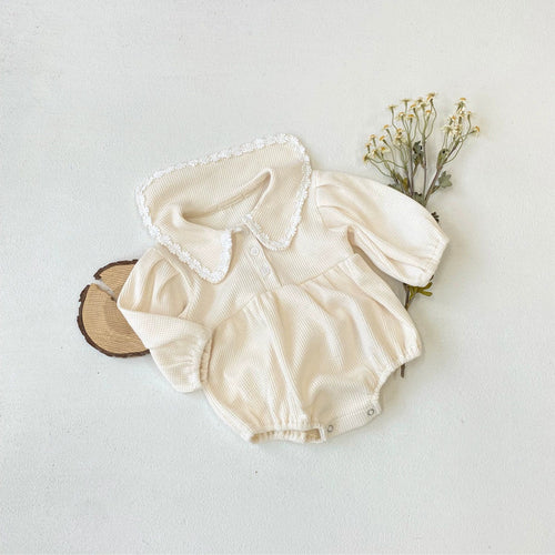 Long Sleeve Waffle & Floral Pattern Onesie