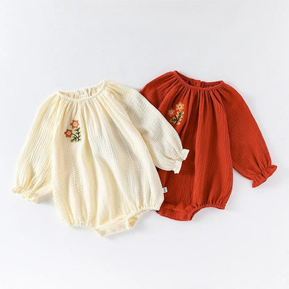 Long Sleeve Flower Embroidered Onesie