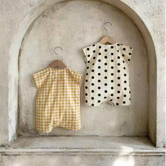 Plaid & Polka Dot Pattern Cotton Rompers