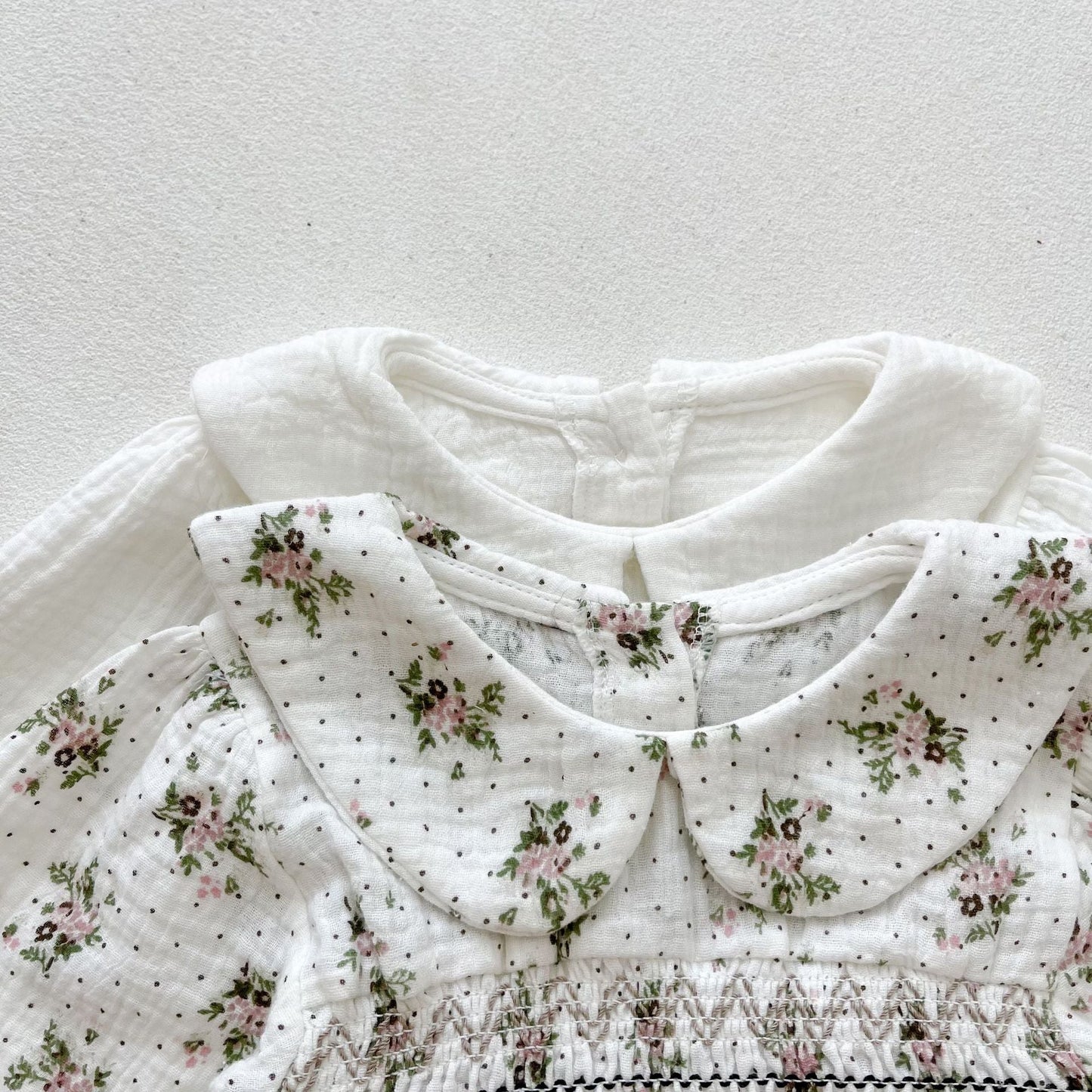 Floral Print Doll Collar Long Sleeve Onesie