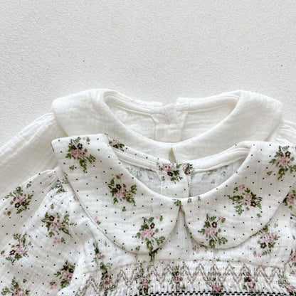 Floral Print Doll Collar Long Sleeve Onesie