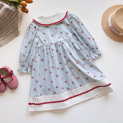 Cherry Pattern Long Sleeve Dress