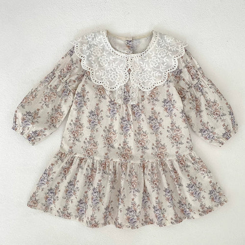 Flower Pattern Long Sleeve Onesie & Dress