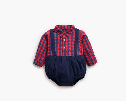 Plaid Lapel Bodysuit Onesie