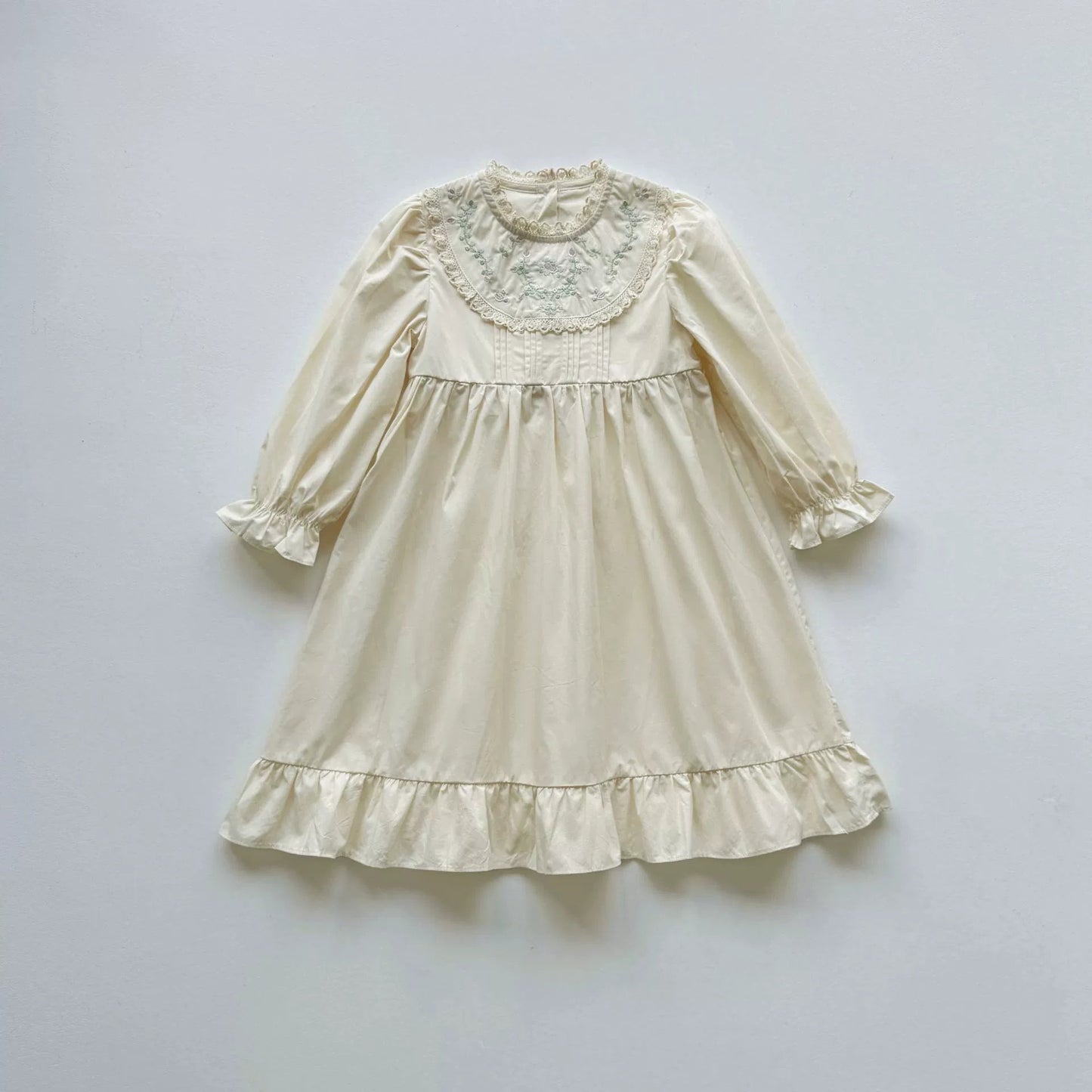 Flower Embroidery Pattern Long Sleeve Dress