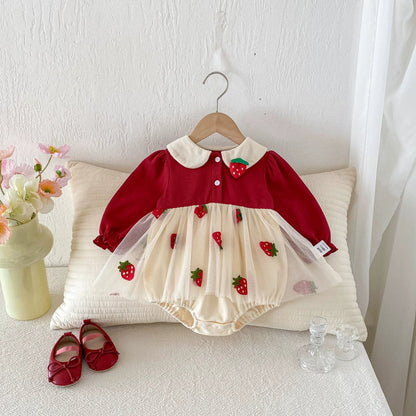 Long Sleeve Strawberry Pattern Onesie