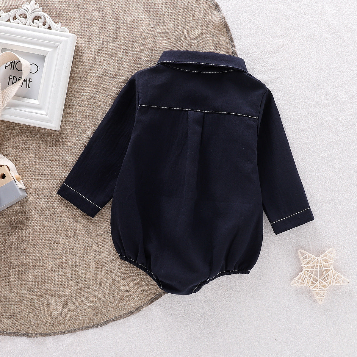 Long Sleeve Single Breasted Turn-Down Collar Onesie