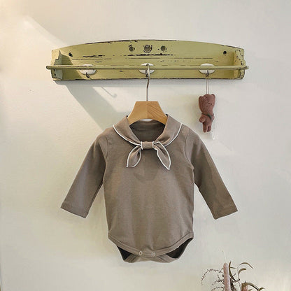 Bow Tie Design Long Sleeve Solid Color Bodysuit