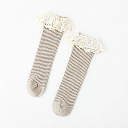 Solid Color Mesh Patched Design Princess Socks