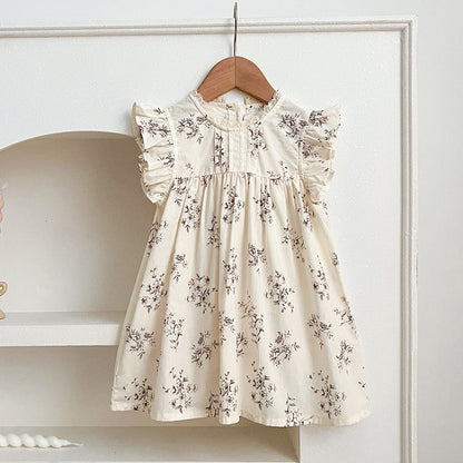 Floral Vine Pattern Sleeveless Crew Neck Dress & Onesie