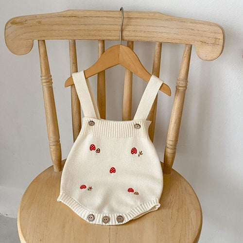 Mushroom Embroidered Sleeveless Onesie & Sweater