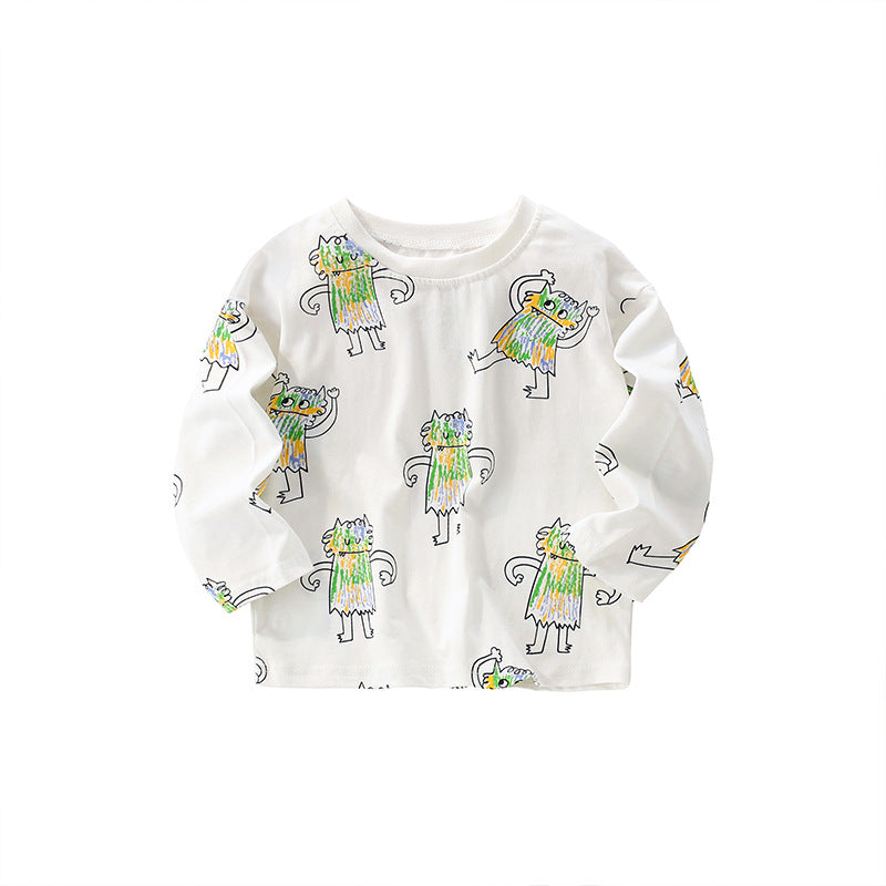 Cartoon Print Soft Cotton Long Sleeve Crewneck Shirt
